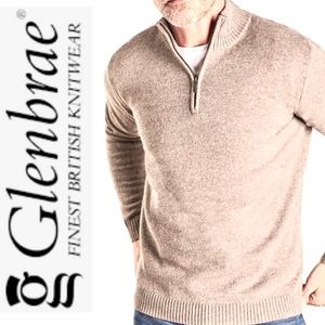 NWT GLENBRAE  Lambswool Zip Neck Sweater In Linen Color